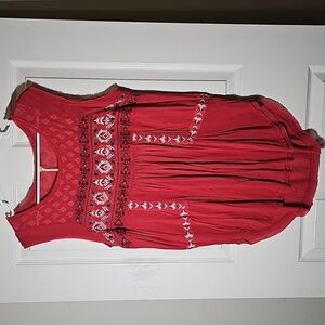 Free People Reckless Abandon Sleeveless Top Tunic Embroidered Mesh Trim Size M